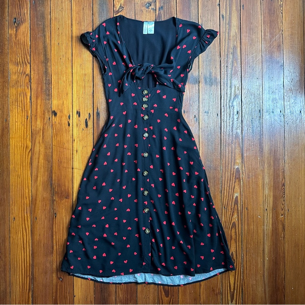 Beach Bunny tie bust button up deep plunge ruffle cal sleeve dress